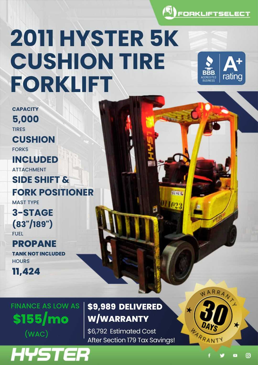 2011 Hyster 5K Cushion Tire Forklif...