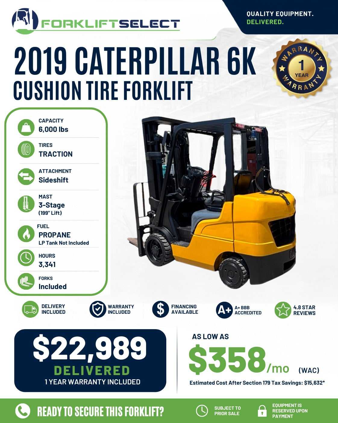 2019 Caterpillar 6K Cushion Tire Fo...