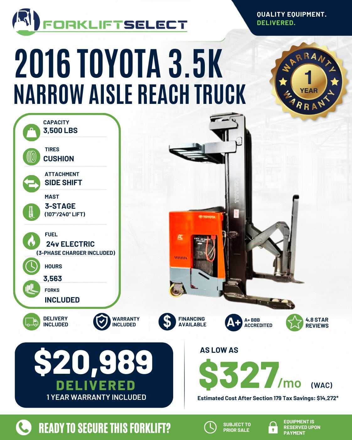 2016 Toyota 3.5K Cushion Tire Forkl...