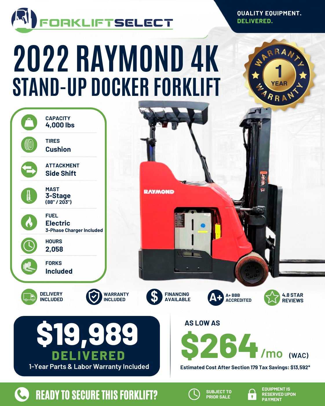 2022 Raymond 4K Cushion Tire Forkli...