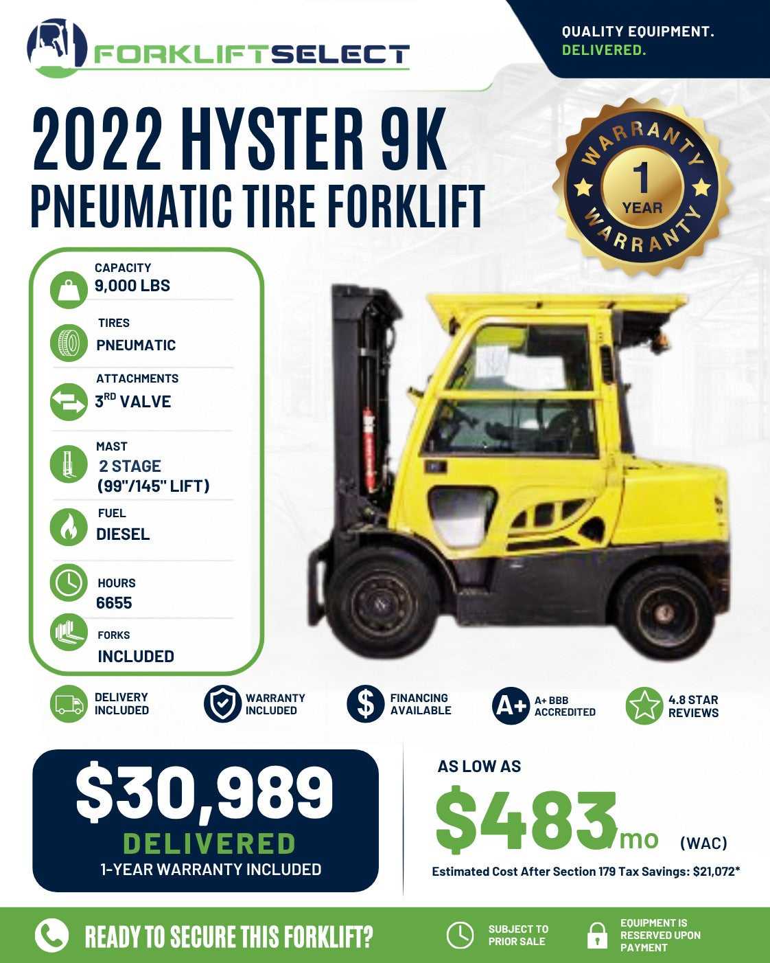 2022 Hyster 9K Pneumatic Tire Forkl...