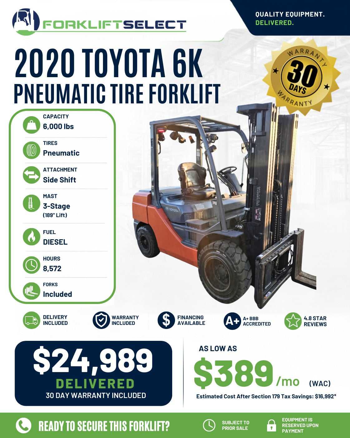 2020 Toyota 6K Pneumatic Tire Forkl...