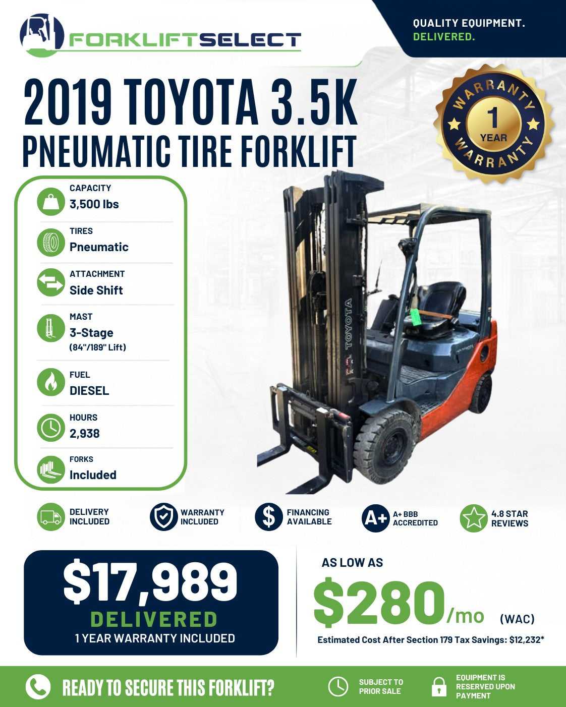 2019 Toyota 3.5K Pneumatic Tire For...