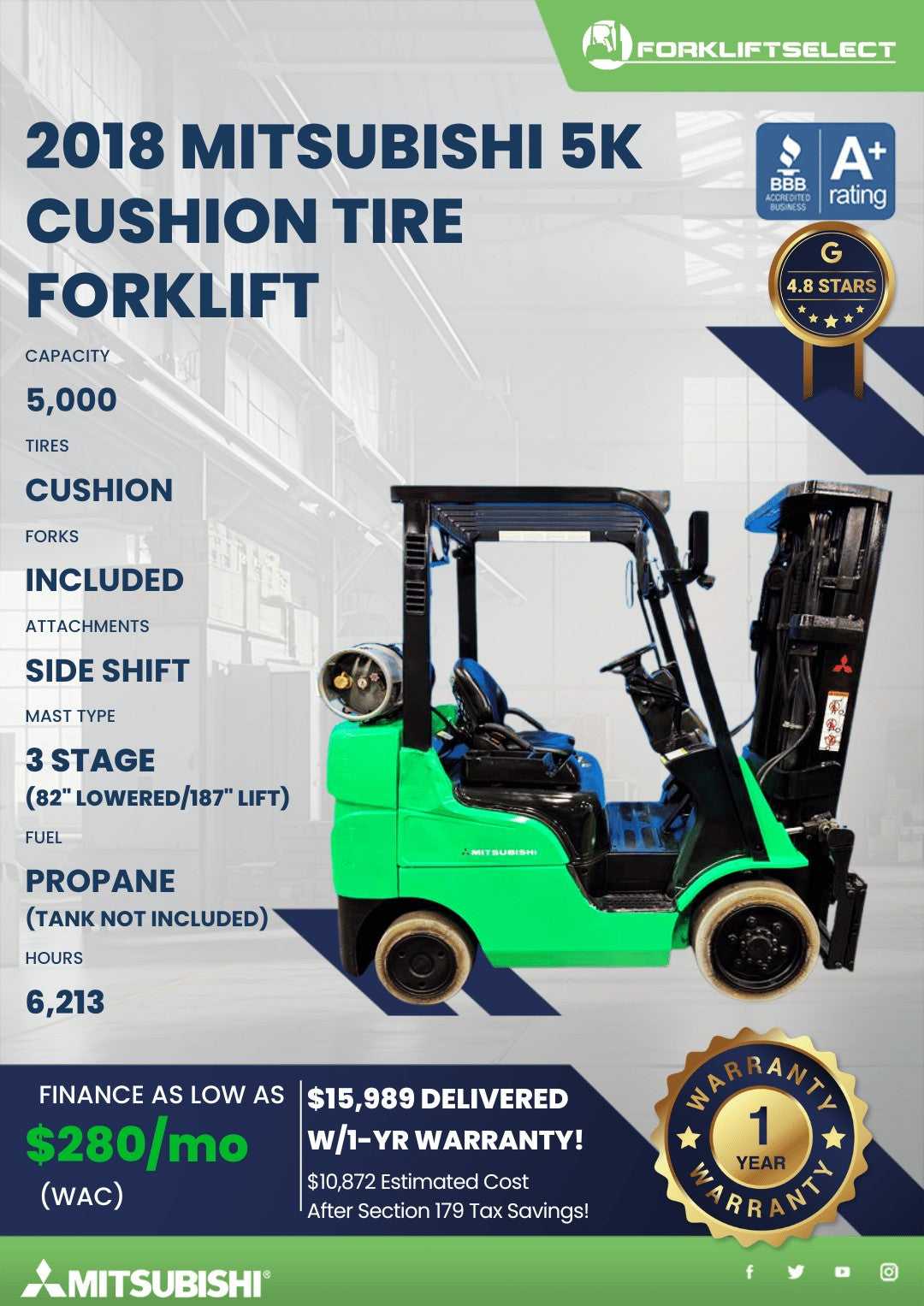 2018 Mitsubishi 5K Cushion Tire For...