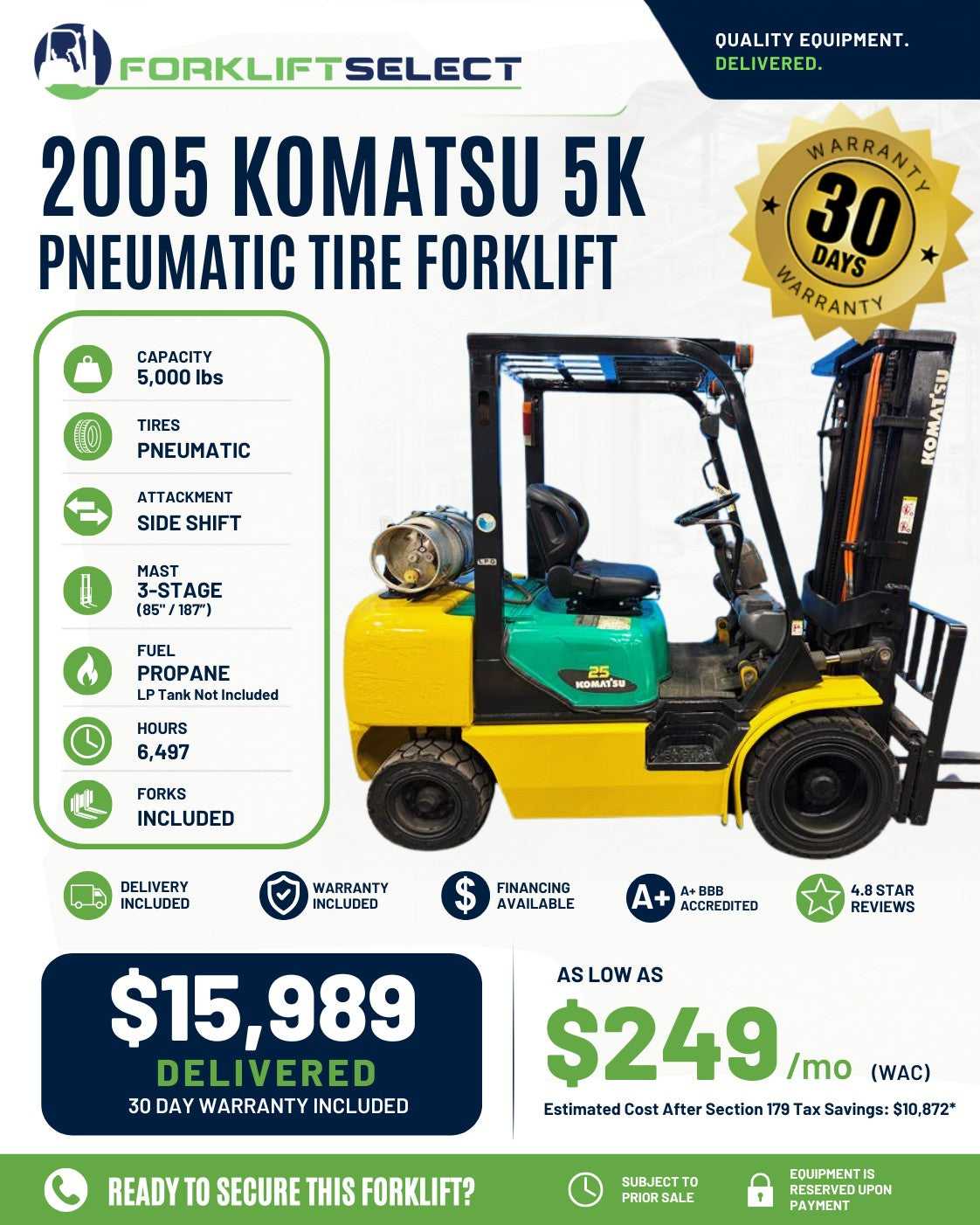 2005 Komatsu 5K Pneumatic Tire Forklift