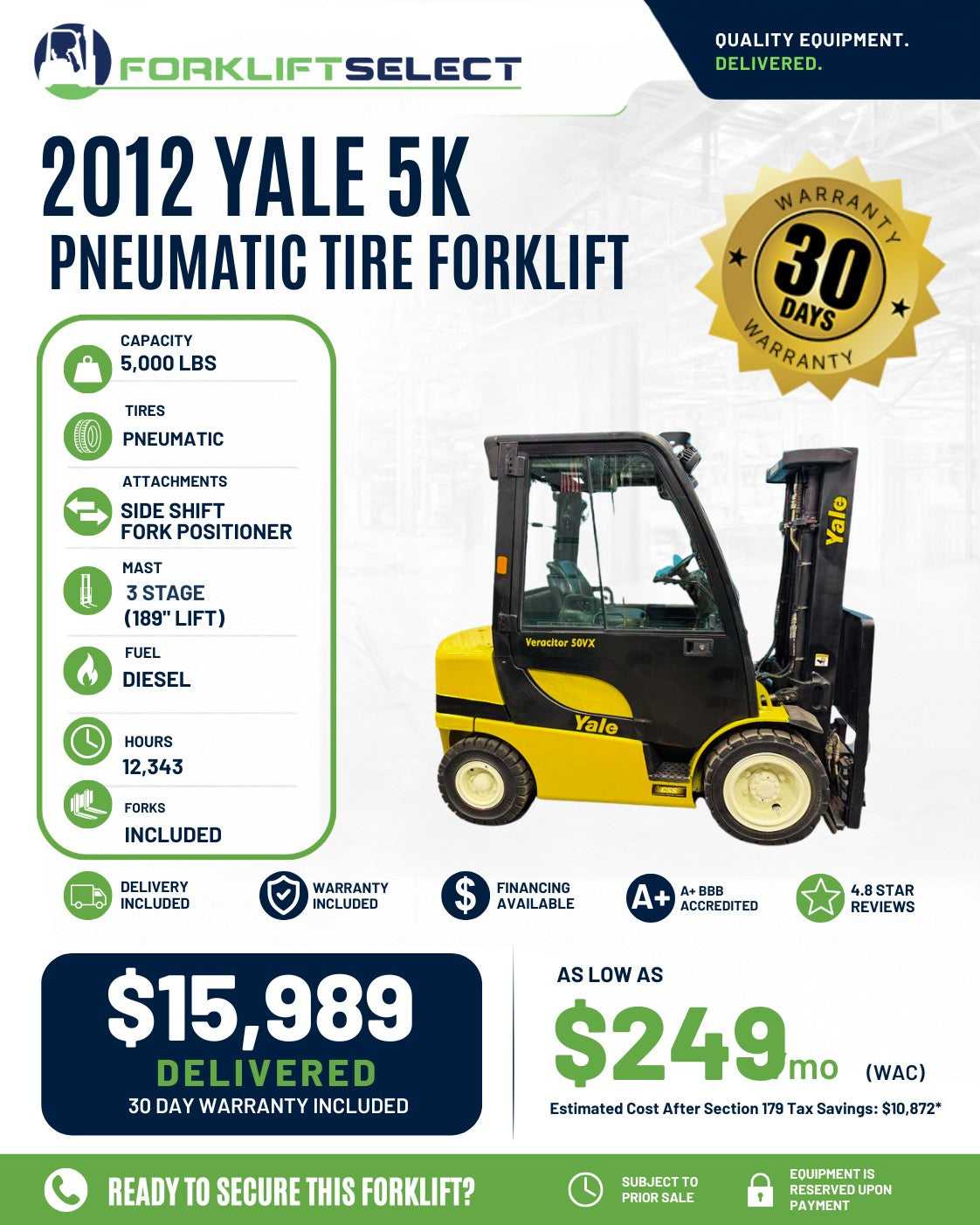 2012 Yale 5K Pneumatic Tire Forklif...