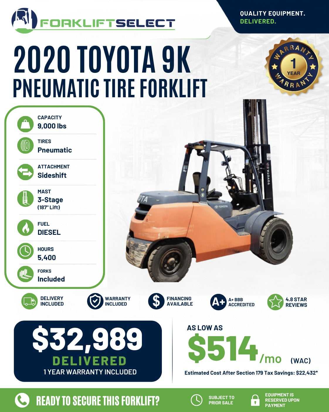 2020 Toyota 9K Pneumatic Tire Forkl...