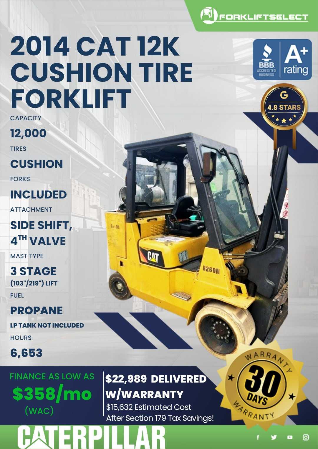 2014 Caterpillar 12K Cushion Tire Forklift