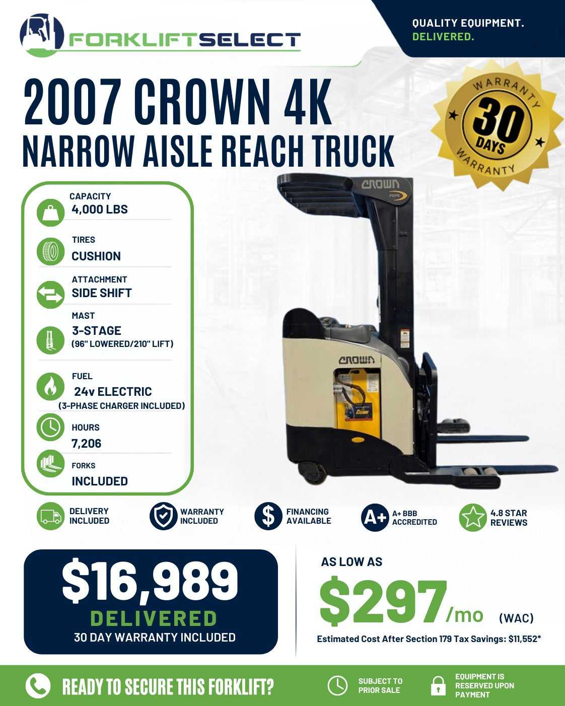 2007 Crown 4K Cushion Tire Forklift...