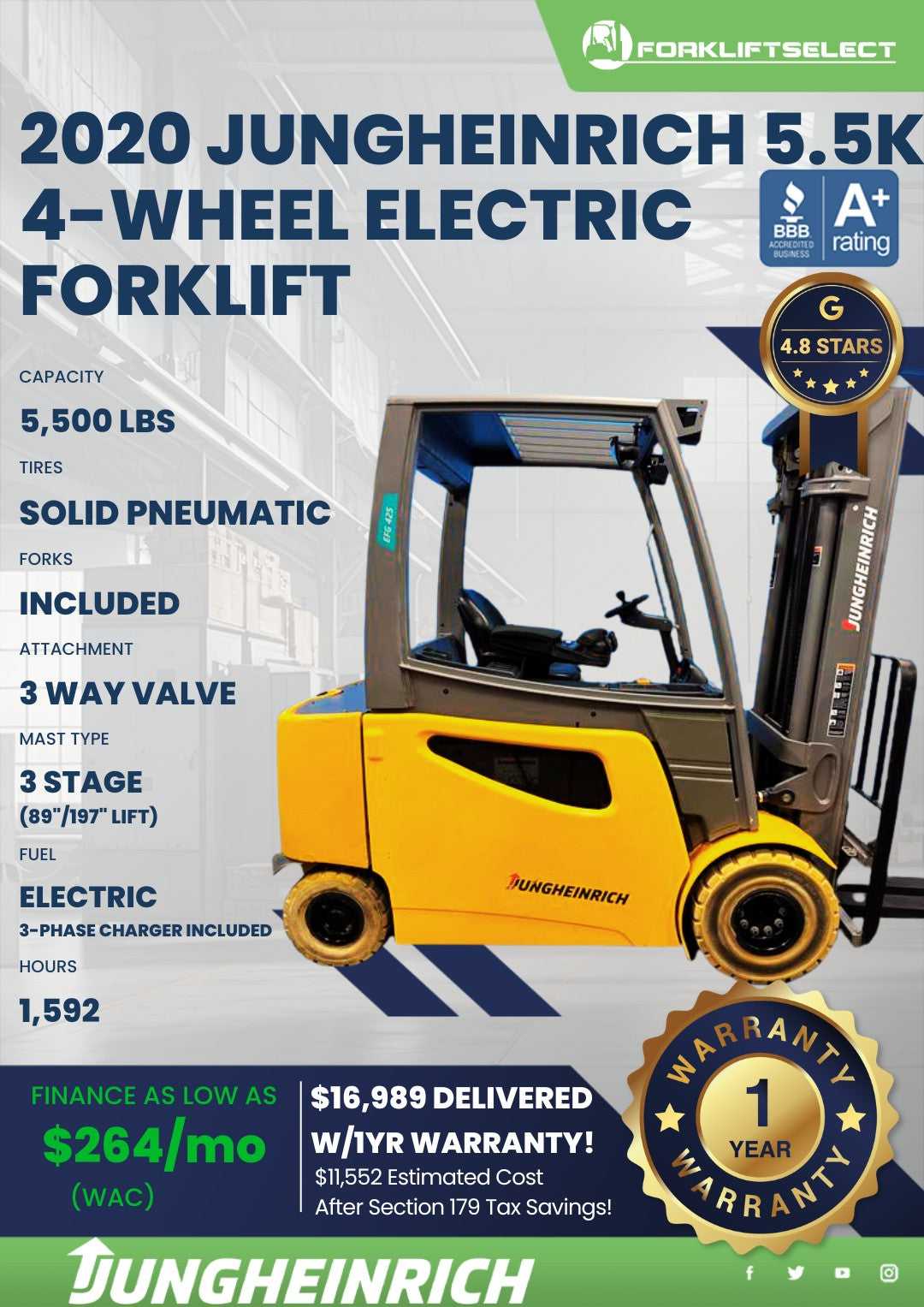 2020 Jungheinrich 5.5K Pneumatic Tire Forklift