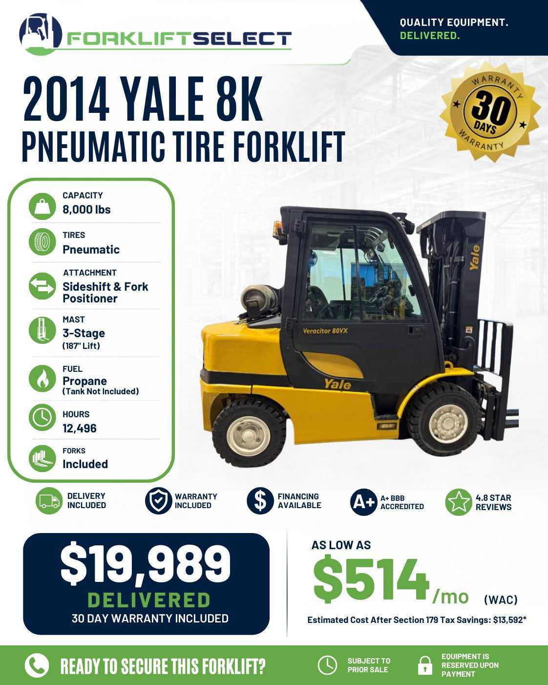 2014 Yale 8K Pneumatic Tire Forklif...