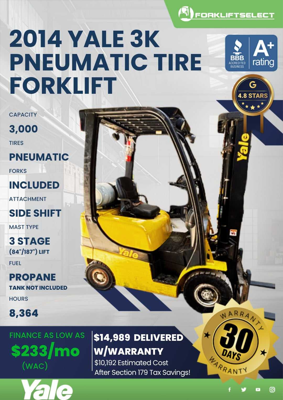 2014 Yale 3K Pneumatic Tire Forklif...