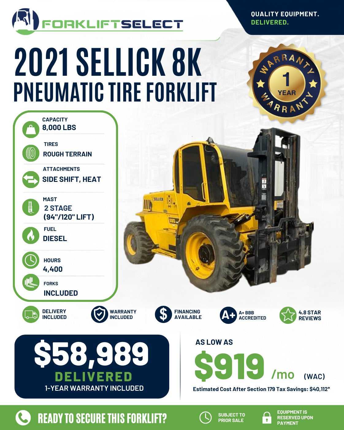 2021 Sellick 8K Pneumatic Tire Forklift