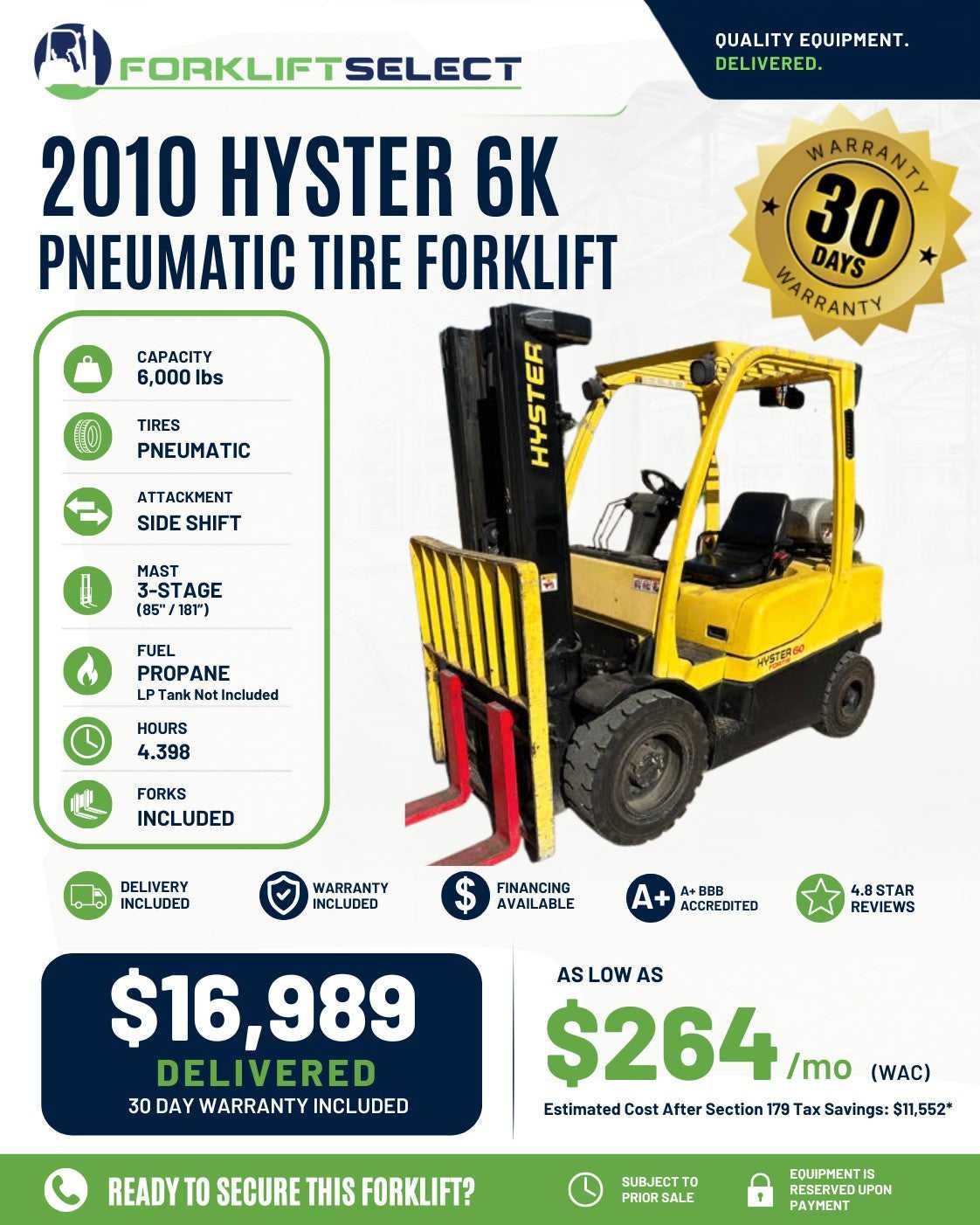 2010 Hyster 6K Pneumatic Tire Forkl...