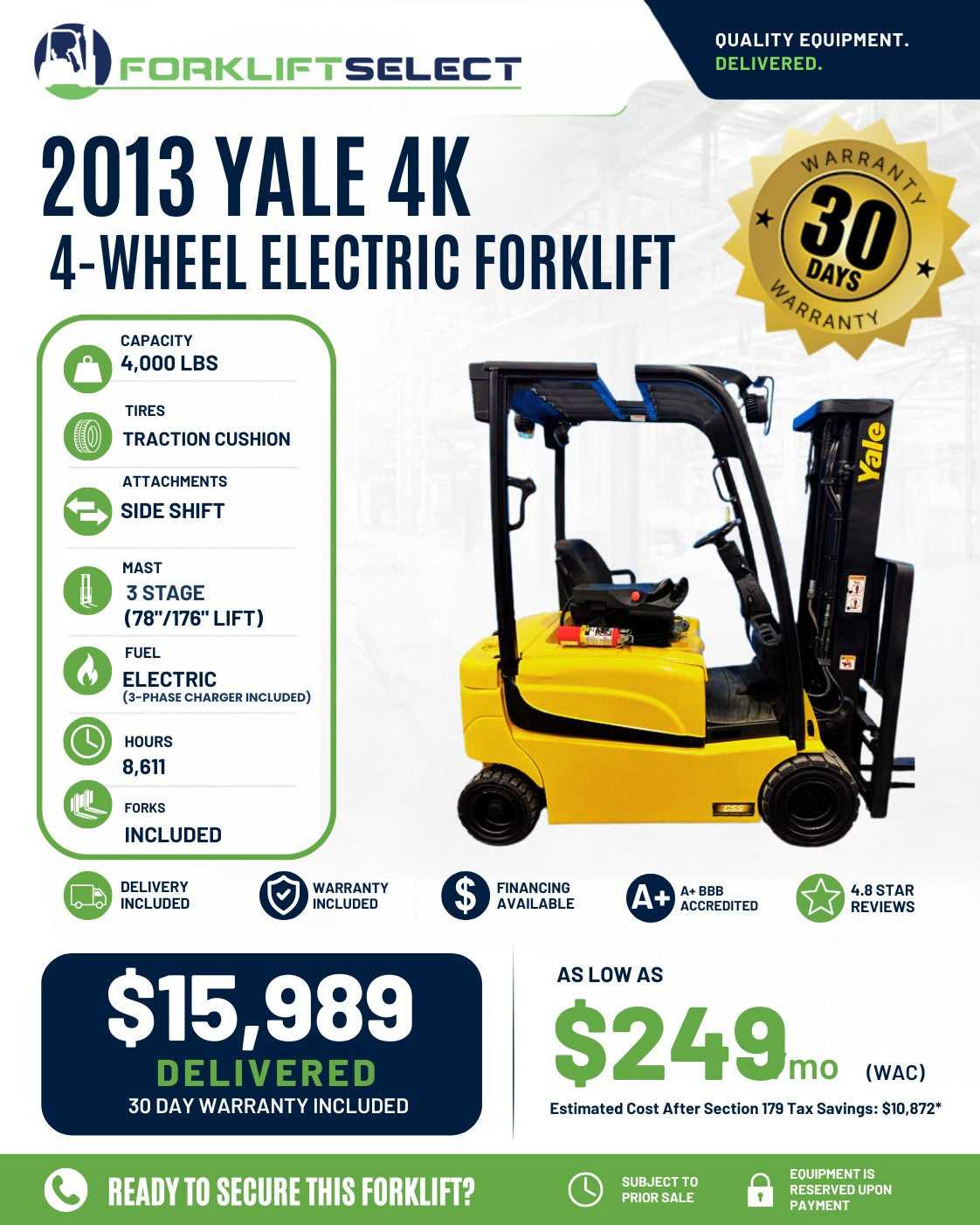 2013 Yale 4K Cushion Tire Forklift