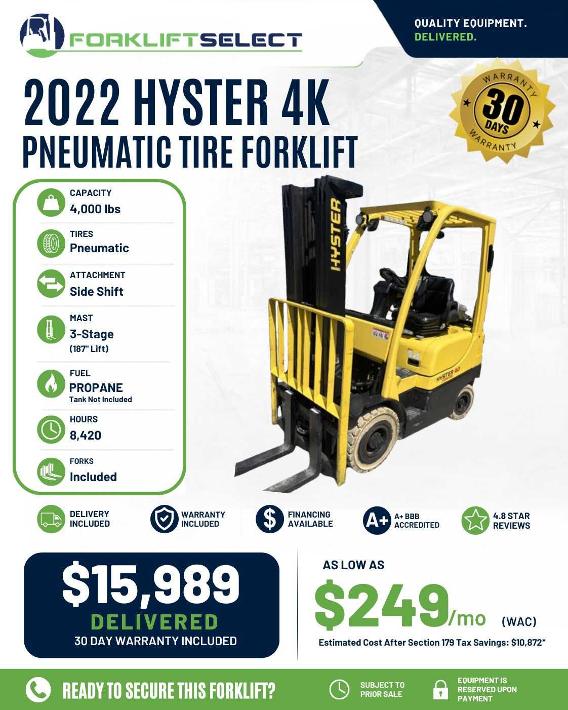 2022 Hyster 4K Pneumatic Tire Forkl...