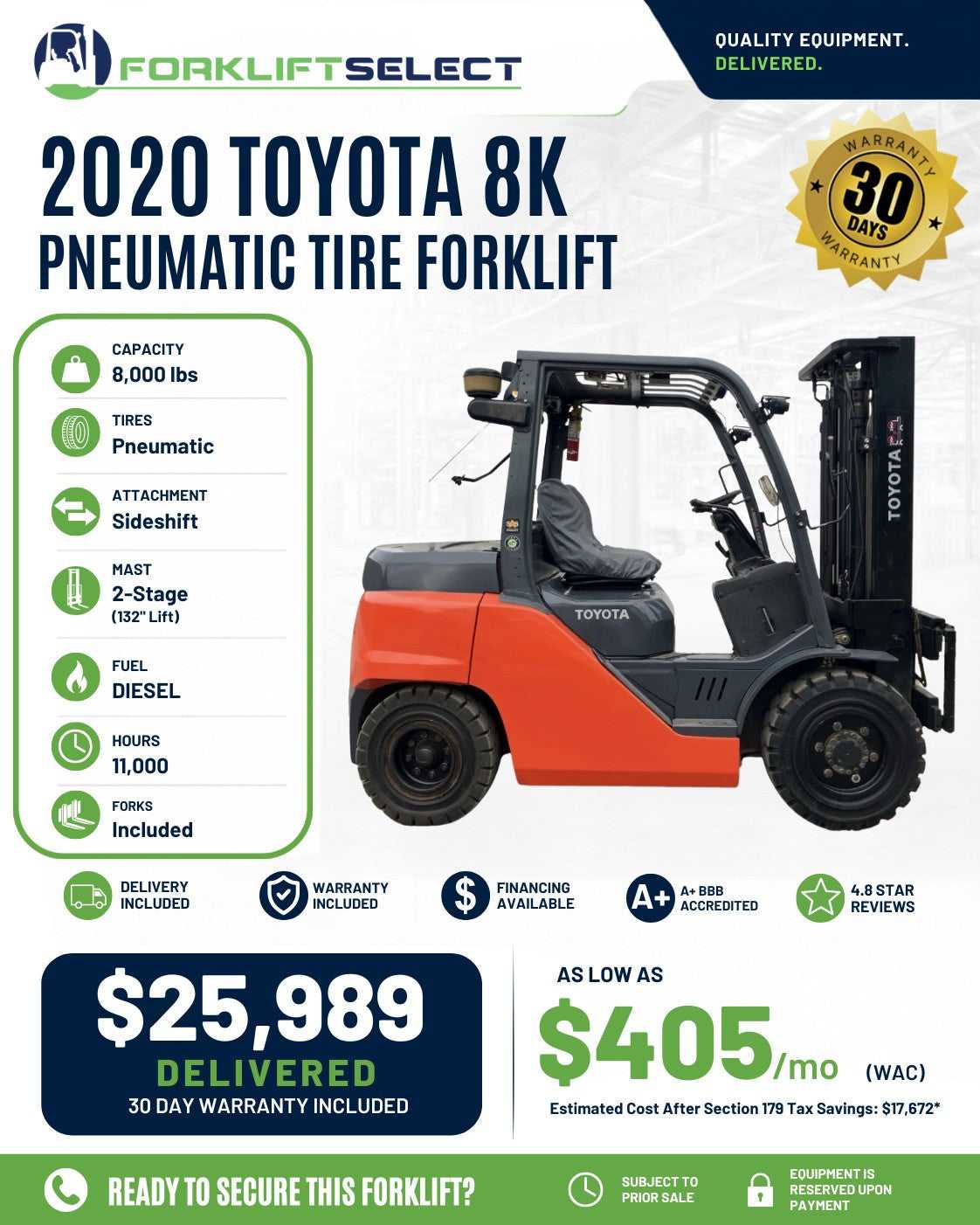 2020 Toyota 8K Pneumatic Tire Forkl...