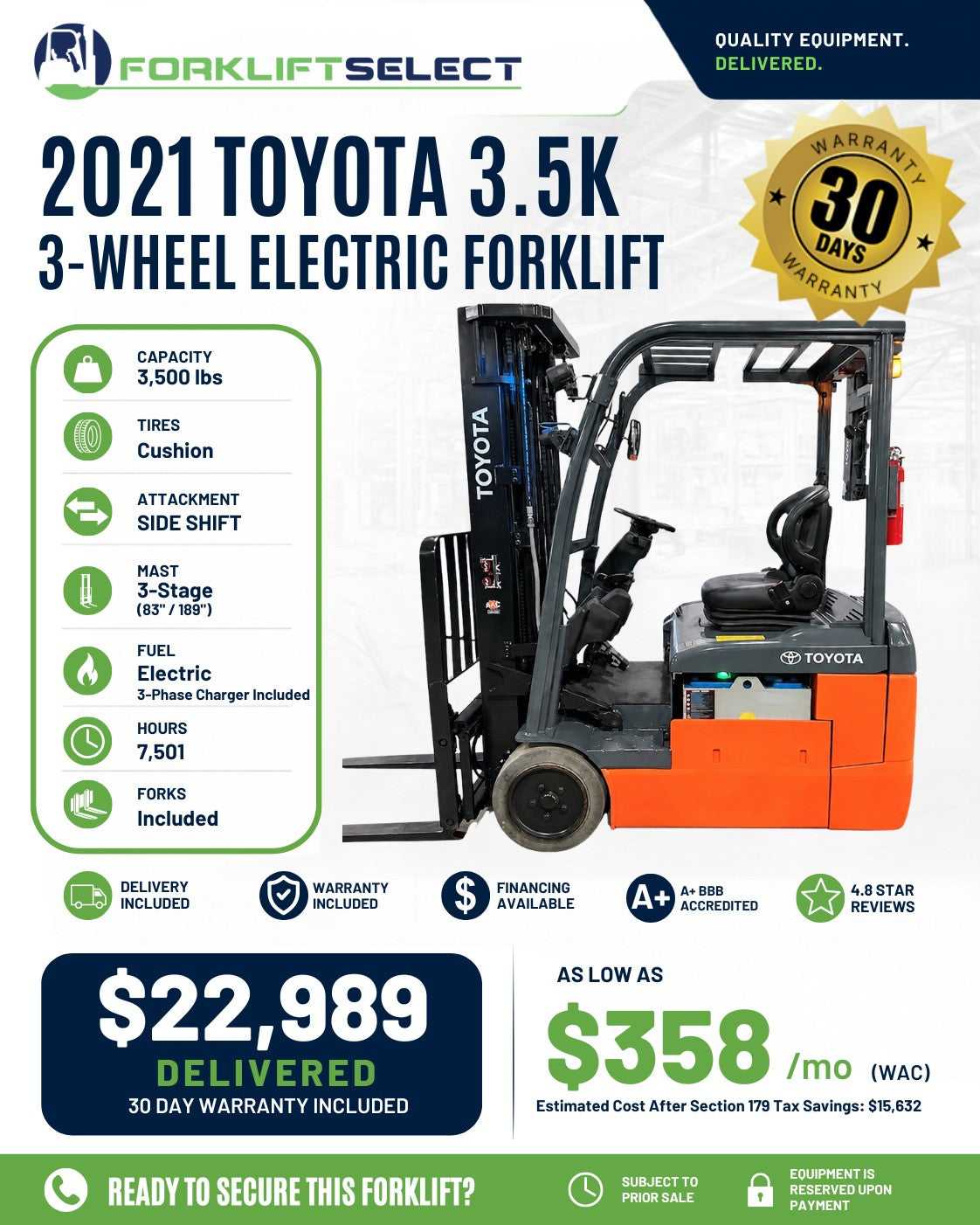 2021 Toyota 3.5K Cushion Tire Forkl...