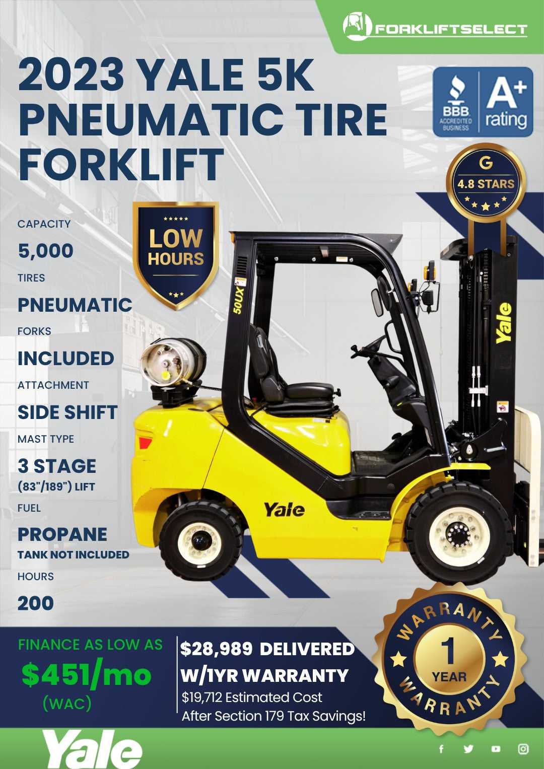 2023 Yale 5K Pneumatic Tire Forklif...