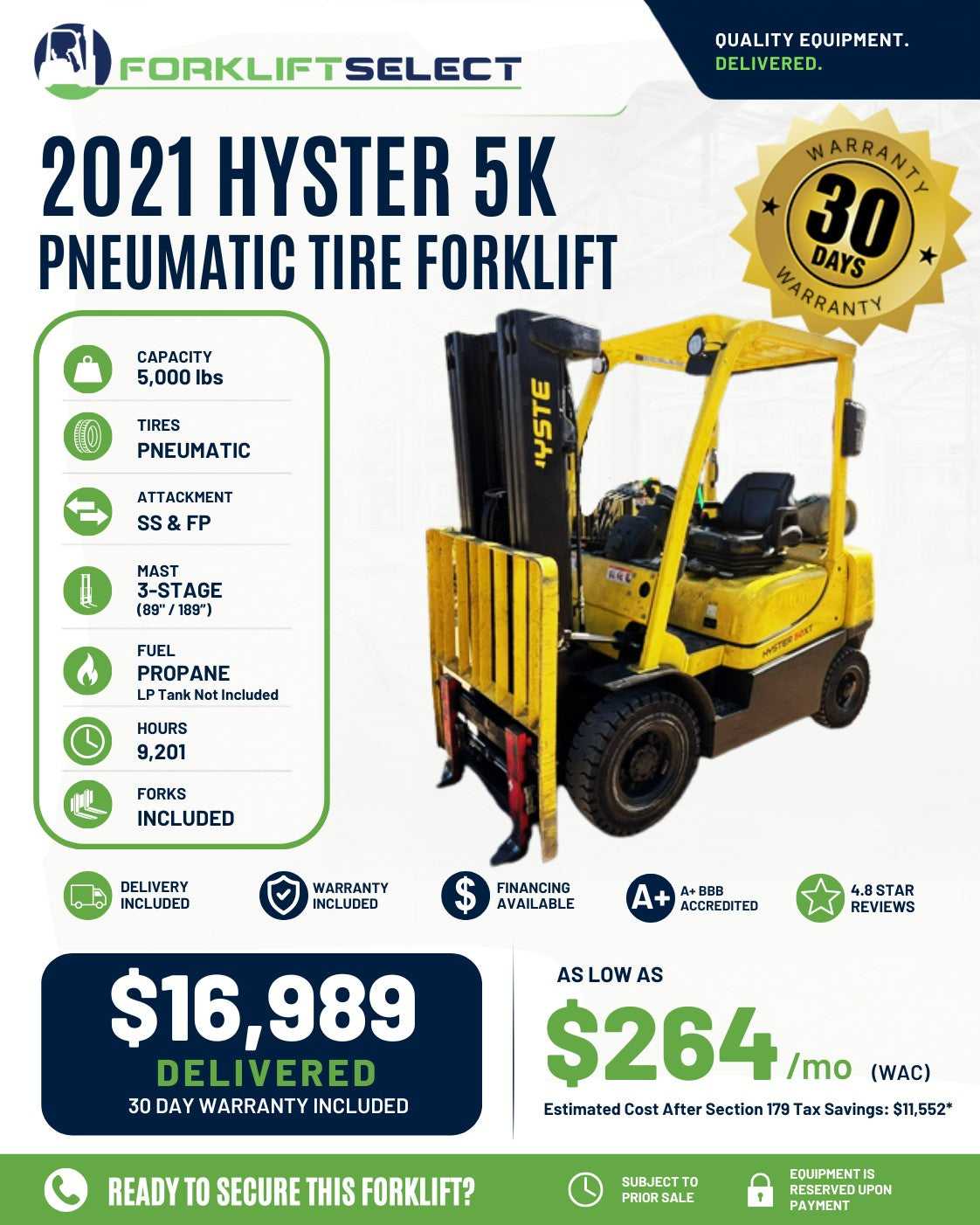 2021 Hyster 5K Pneumatic Tire Forkl...