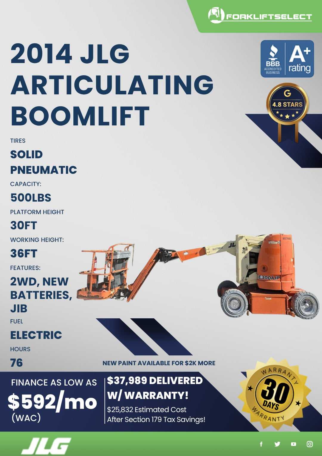 2014 JLG 0.5K Pneumatic Tire Articulating Boom Lift