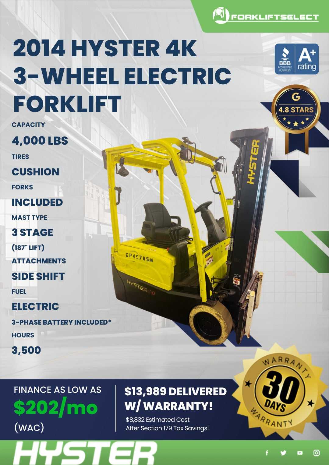 2014 Hyster 4K Cushion Tire Forklif...