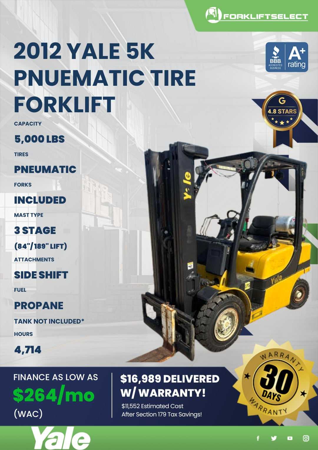 2012 Yale 5K Pneumatic Tire Forklif...