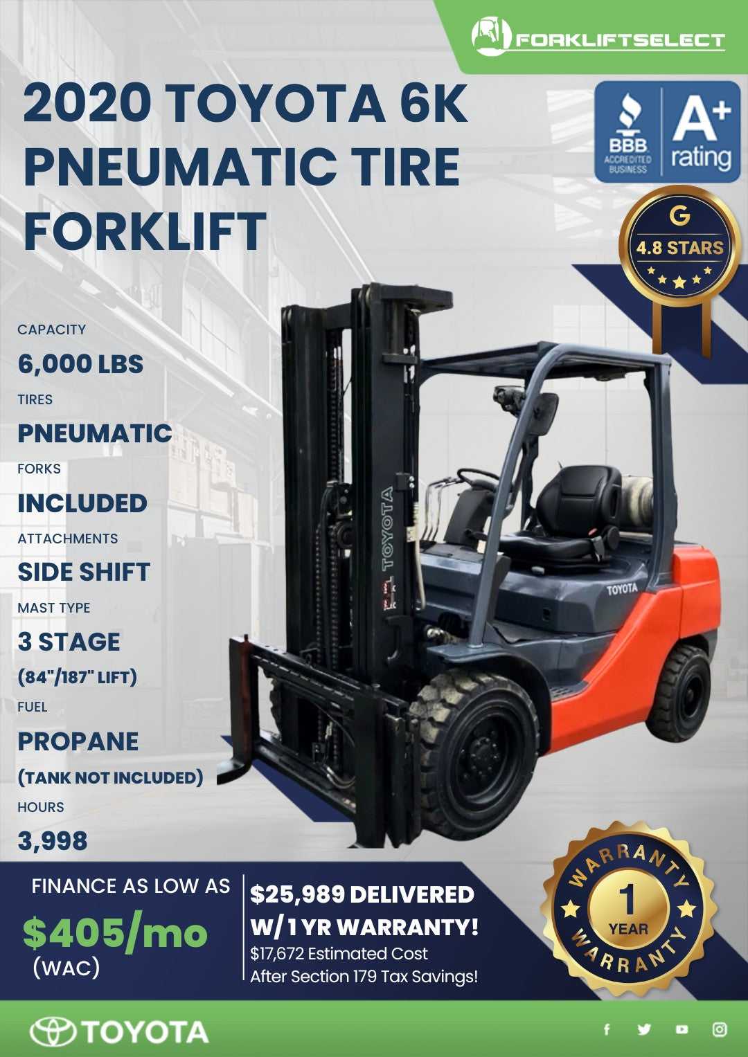 2020 Toyota 6K Pneumatic Tire Forkl...