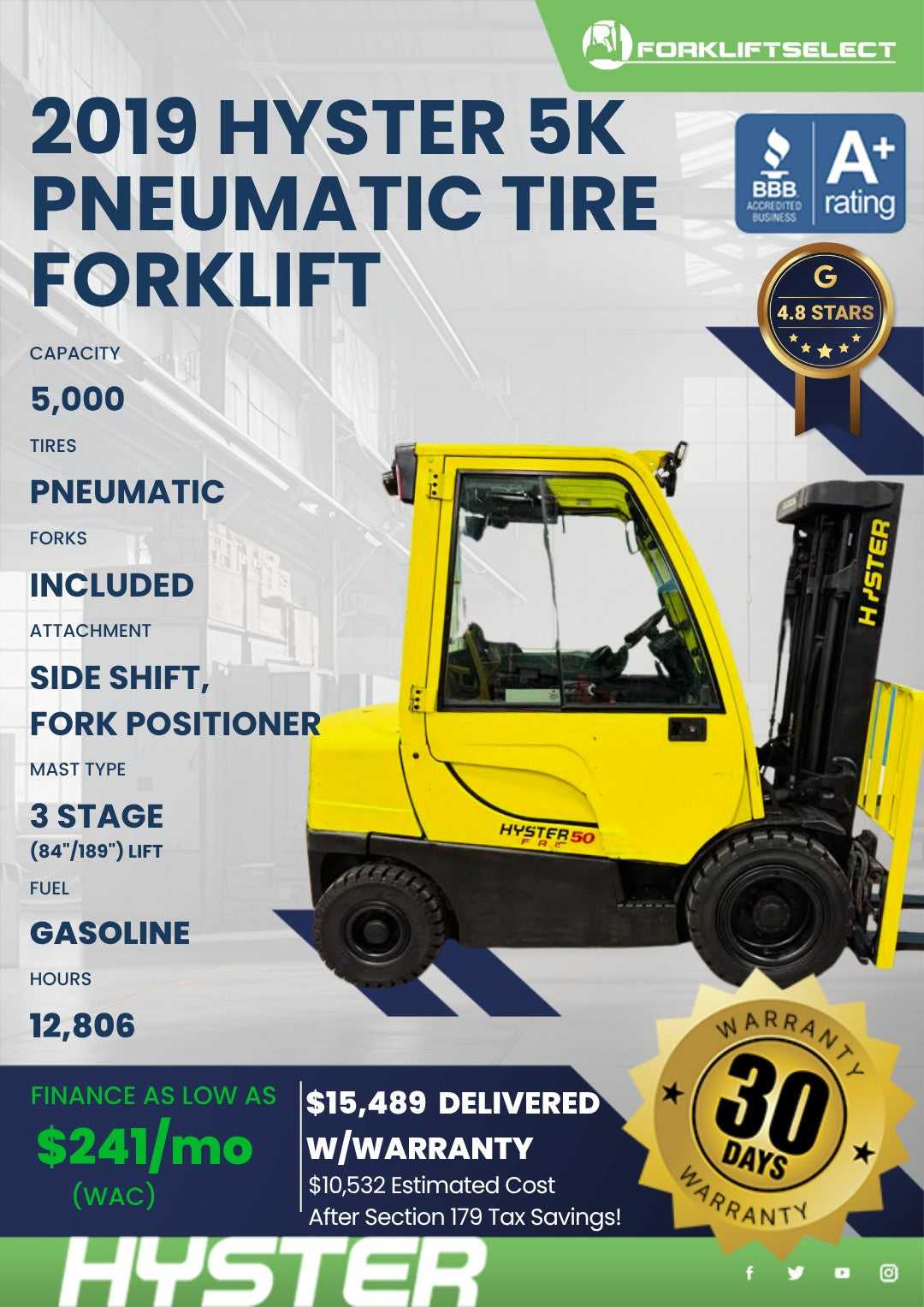 2019 Hyster 5K Pneumatic Tire Forkl...