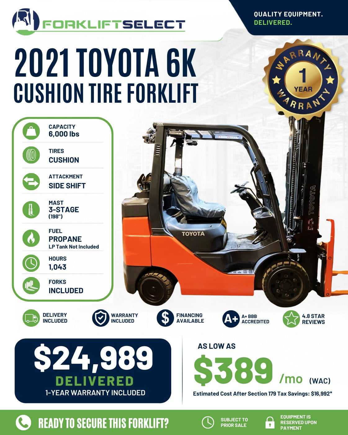 2021 Toyota 6K Cushion Tire Forklif...