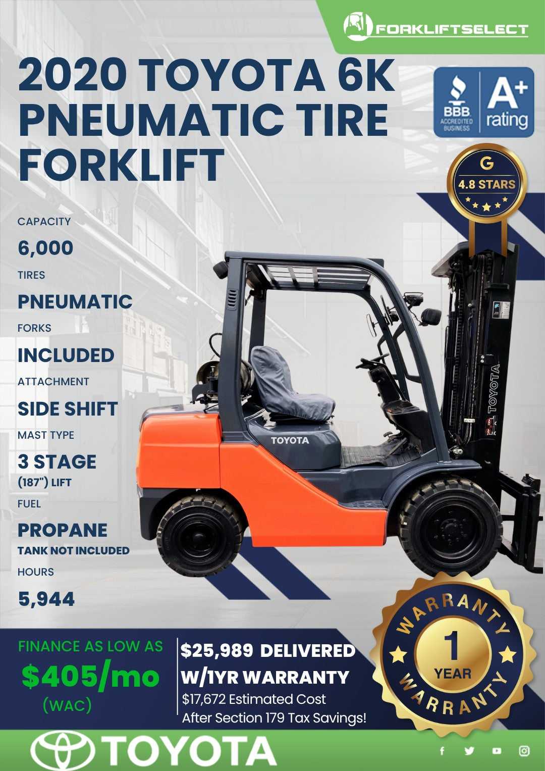 2020 Toyota 6K Pneumatic Tire Forkl...