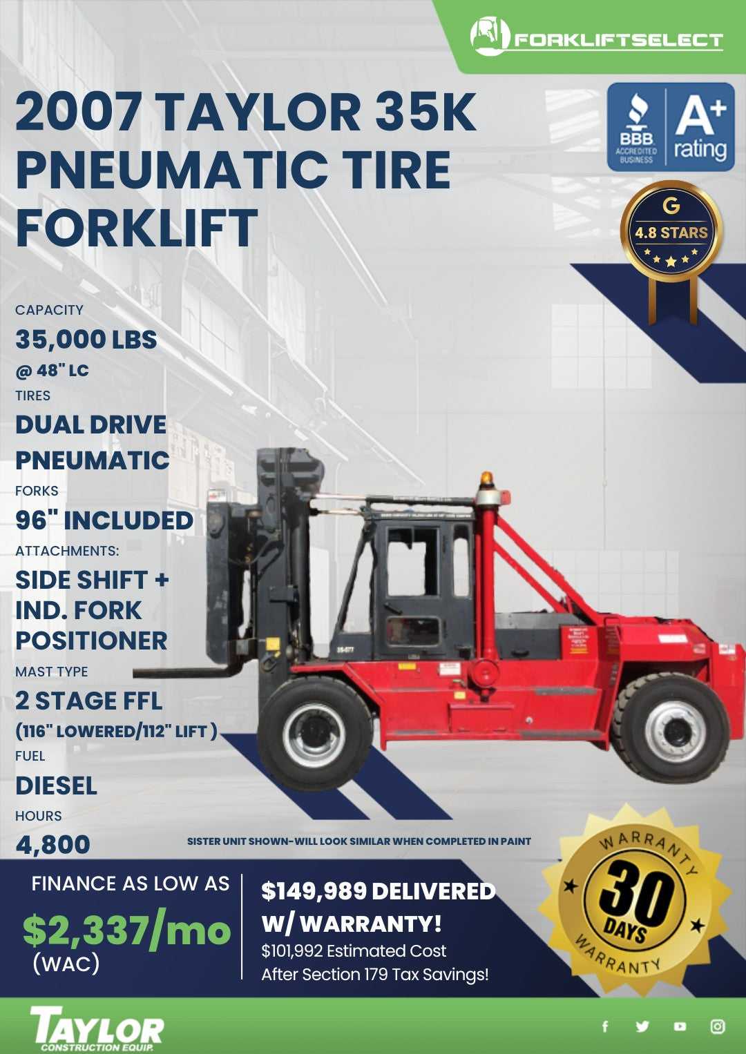2007 Taylor 35K Pneumatic Tire Forklift