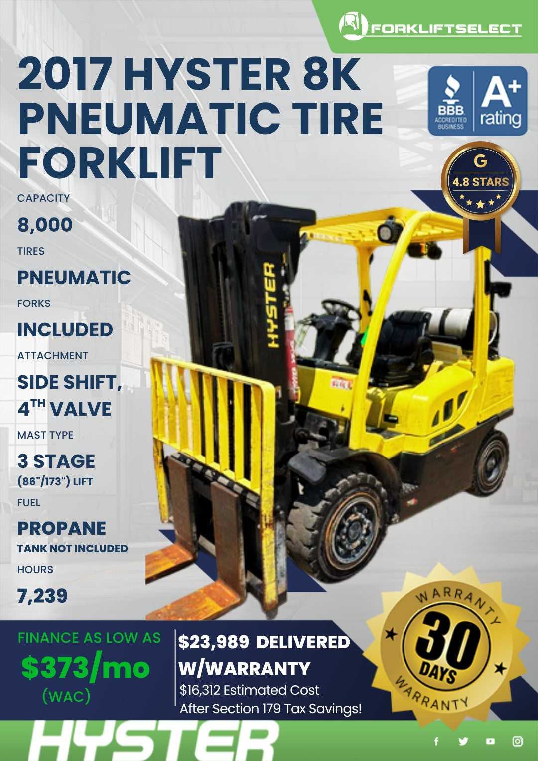 2017 Hyster 8K Pneumatic Tire Forkl...