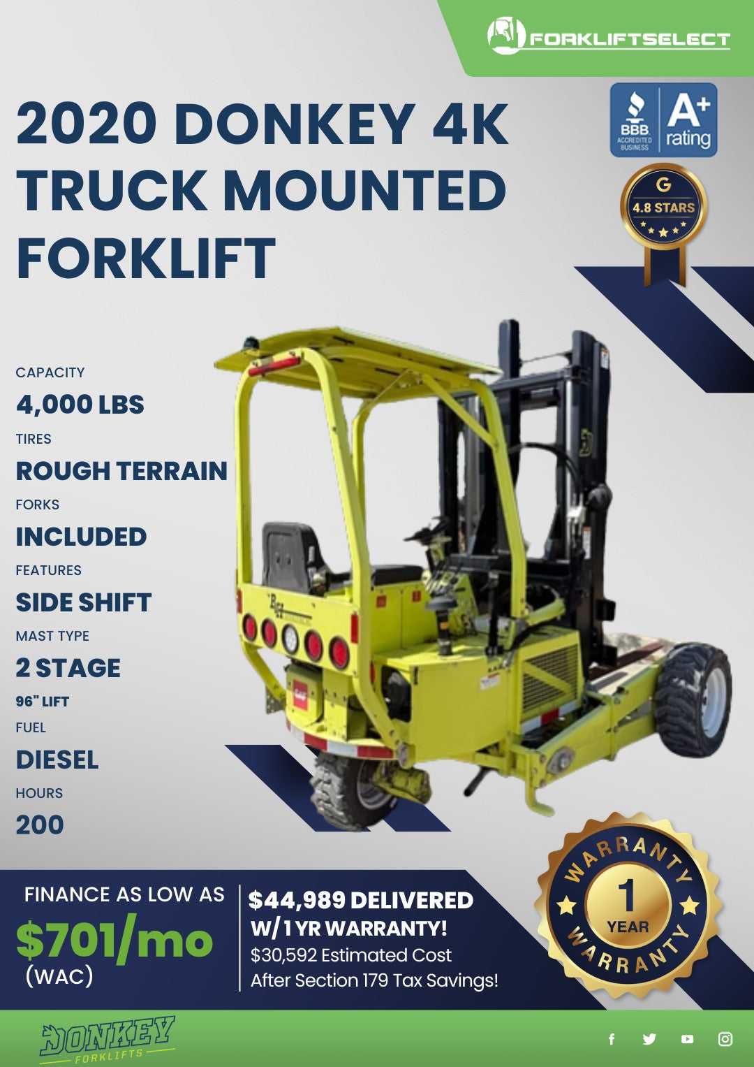 2020 Donkey 4K Pneumatic Tire Forkl...