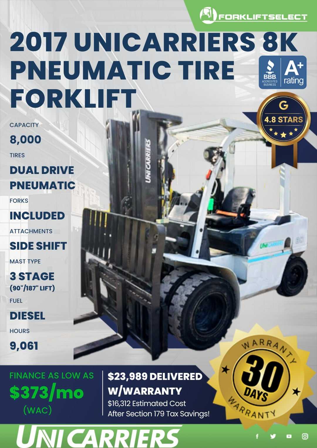 2017 UniCarriers 8K Pneumatic Tire ...