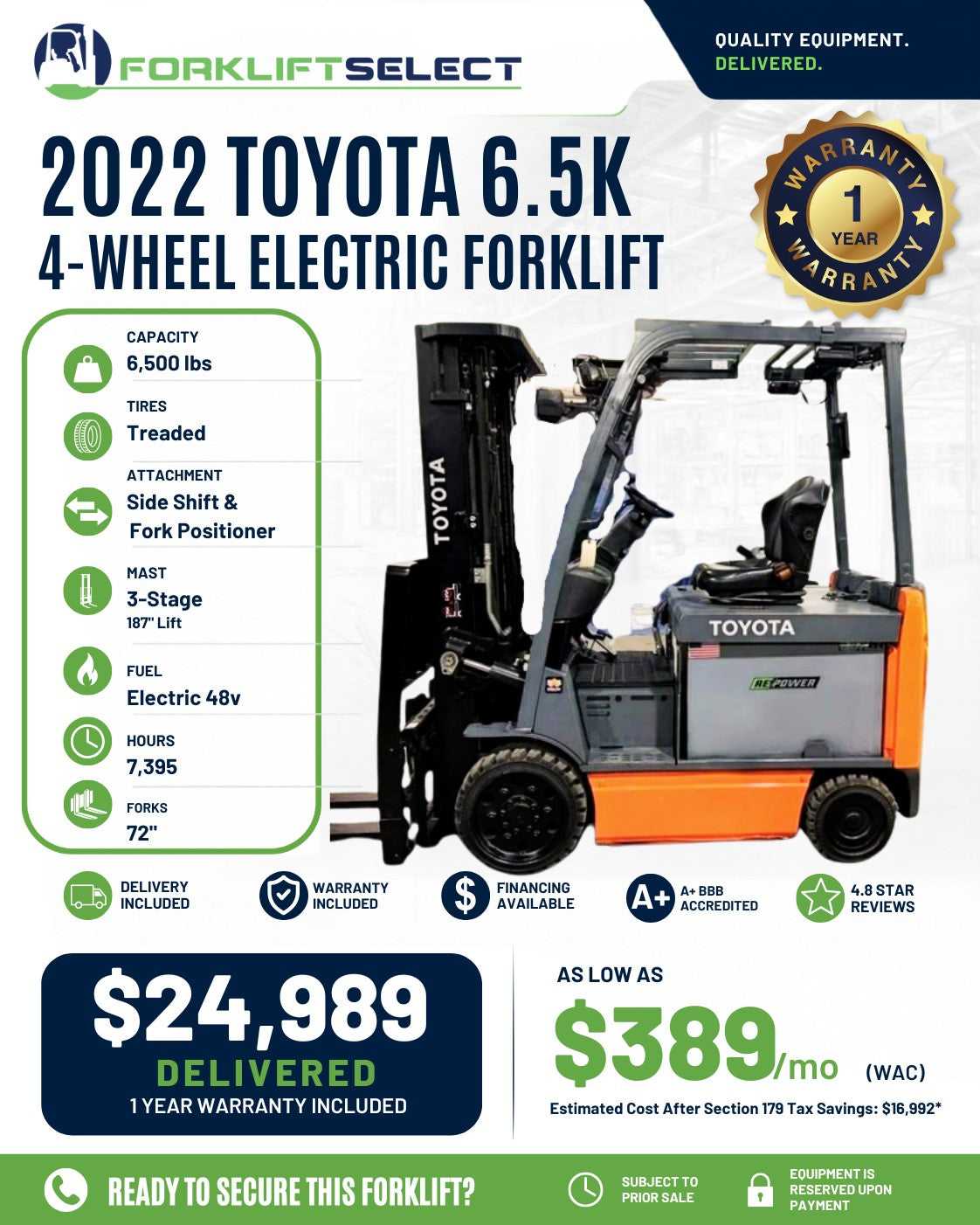 2022 Toyota 6.5K Cushion Tire Forkl...