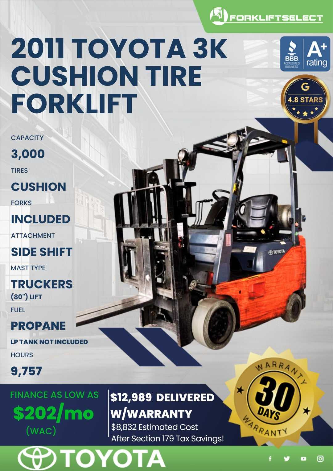 2011 Toyota 3K Cushion Tire Forklif...