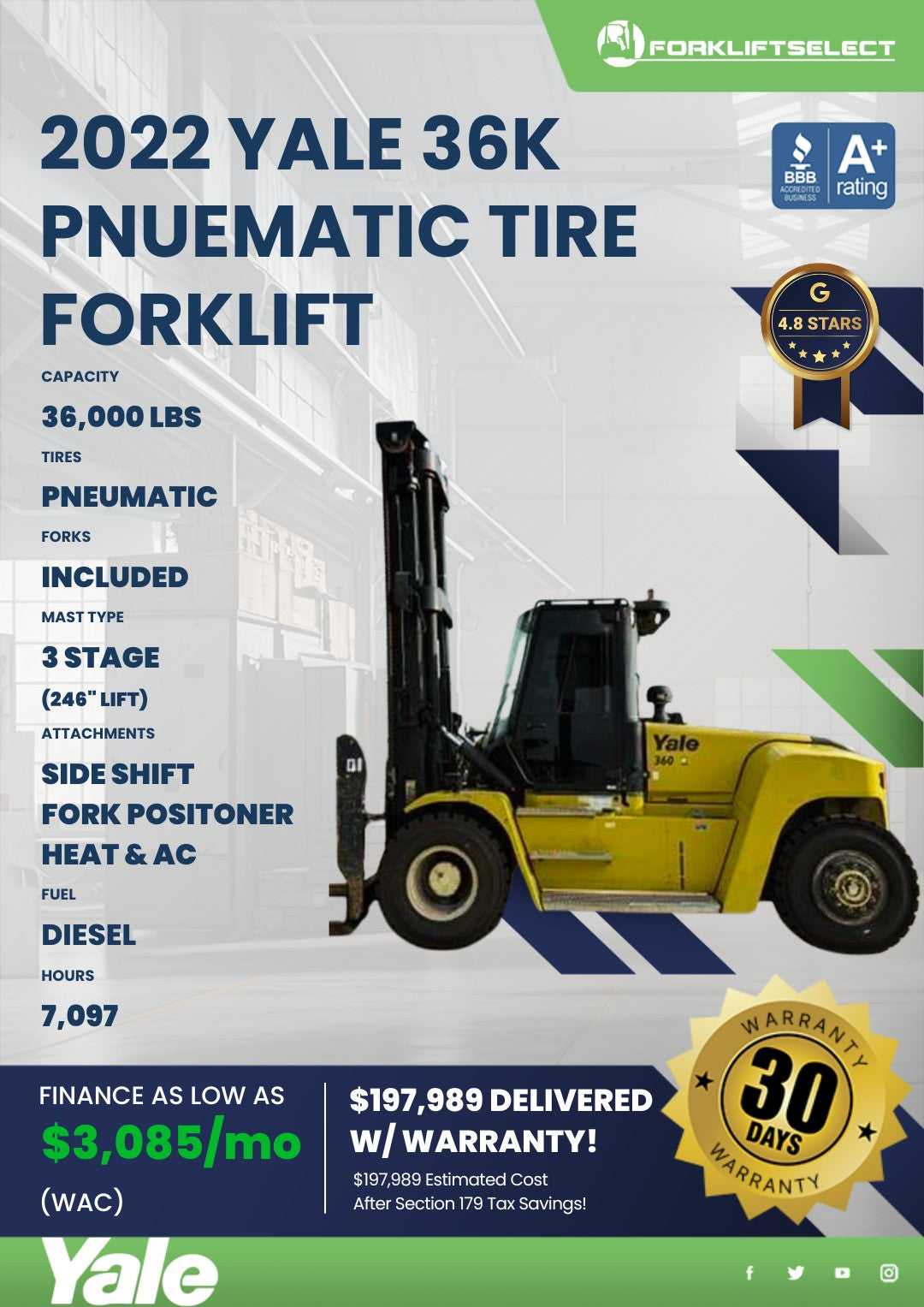 2022 Yale 36K Pneumatic Tire Forkli...