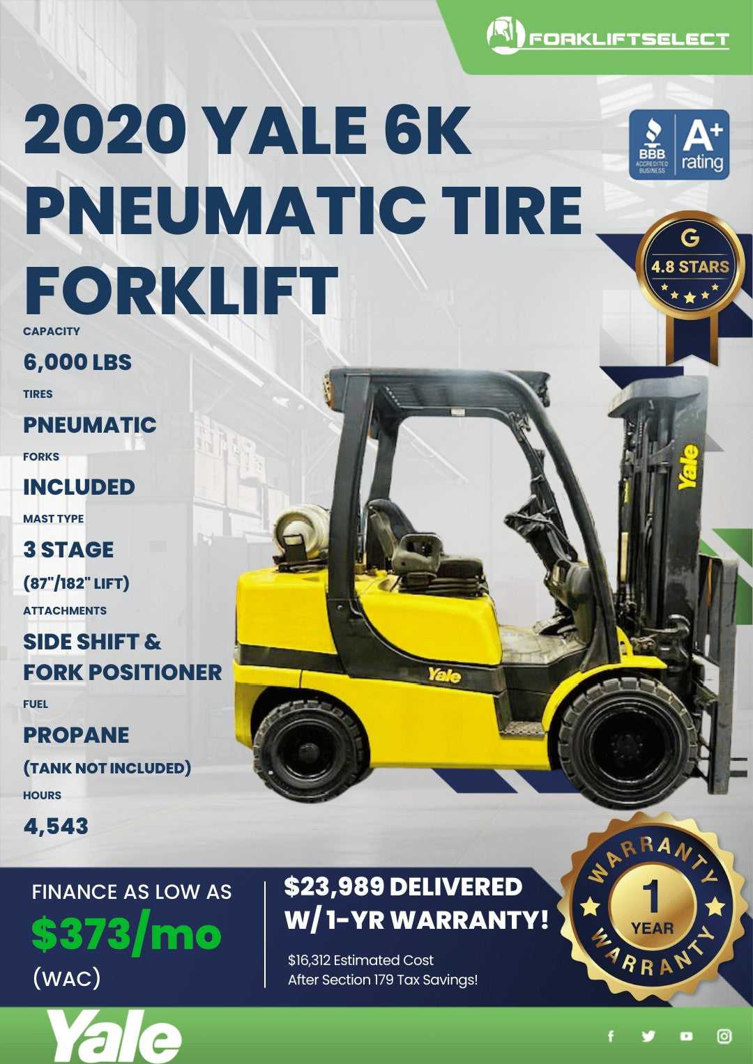 2020 Yale 6K Pneumatic Tire Forklif...