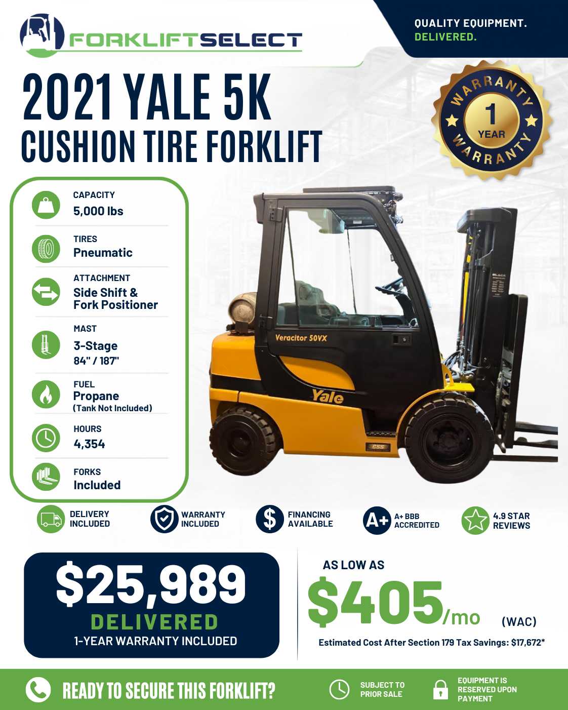 2021 Yale 5K Pneumatic Tire Forklif...
