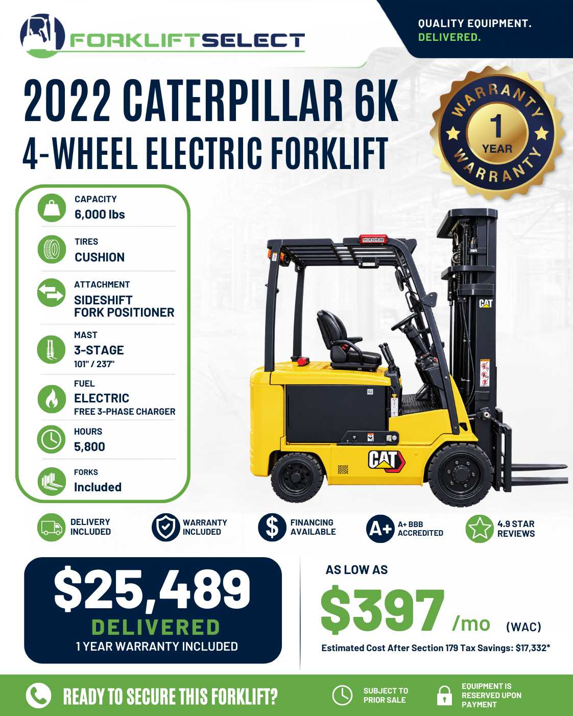 2022 Caterpillar 6K Cushion Tire Fo...