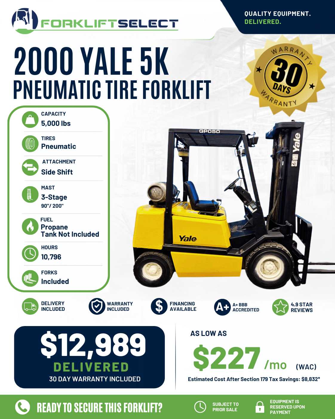 2000 Yale 5K Pneumatic Tire Forklif...