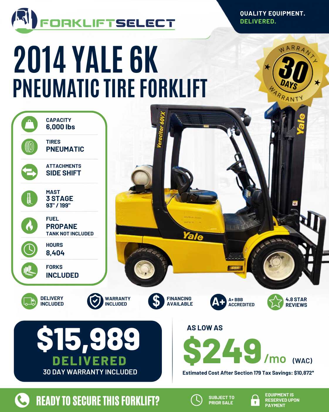 2014 Yale 6K Pneumatic Tire Forklif...