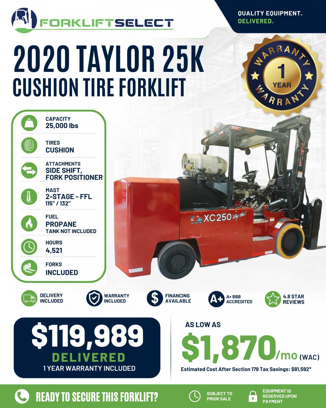 2020 Taylor 25K Cushion Tire Forkli...