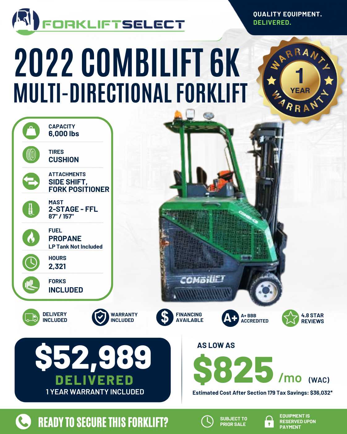 2022 Combilift 6K Cushion Tire Fork...