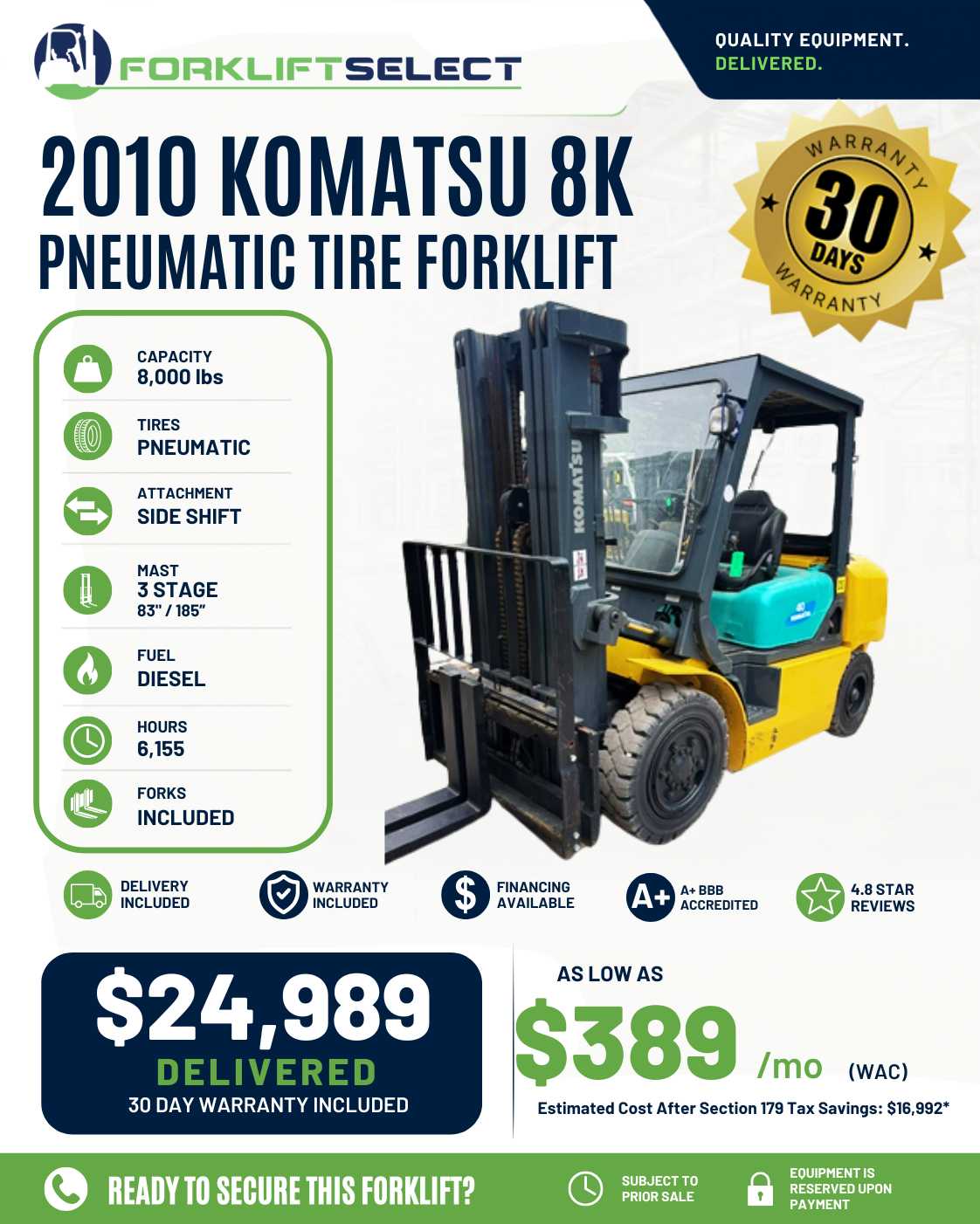 2010 Komatsu 8K Pneumatic Tire Fork...