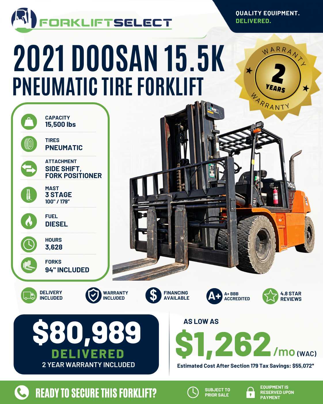2021 Doosan 15.5K Pneumatic Tire Fo...