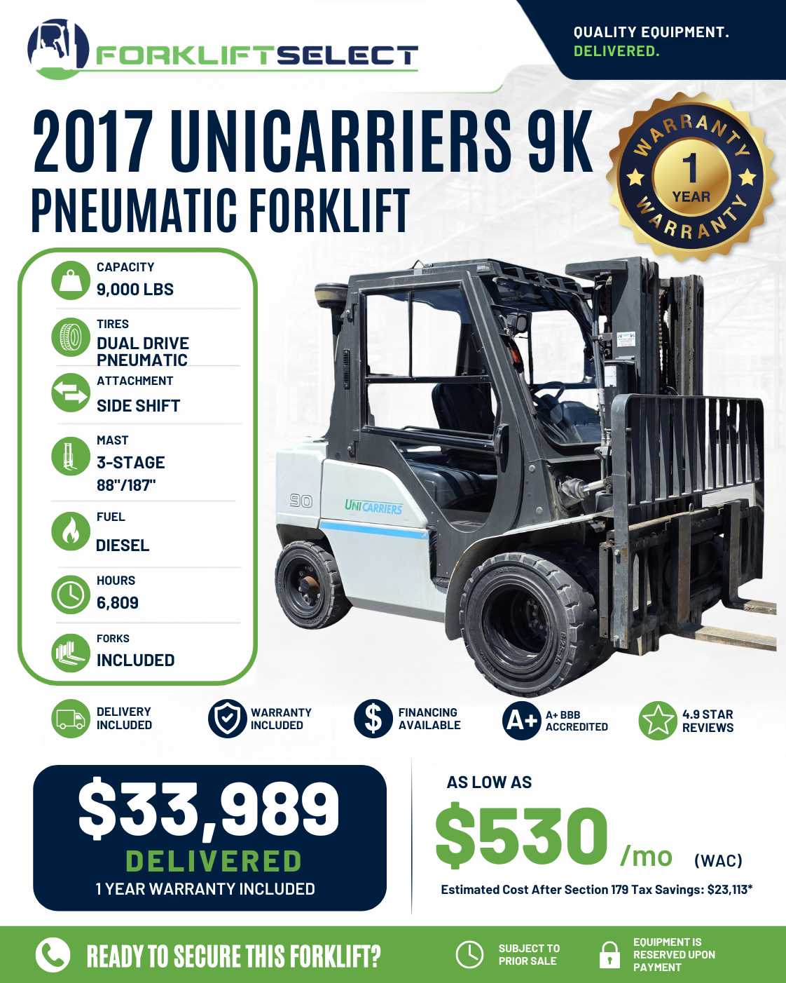 2017 UniCarriers 9K Pneumatic Tire ...