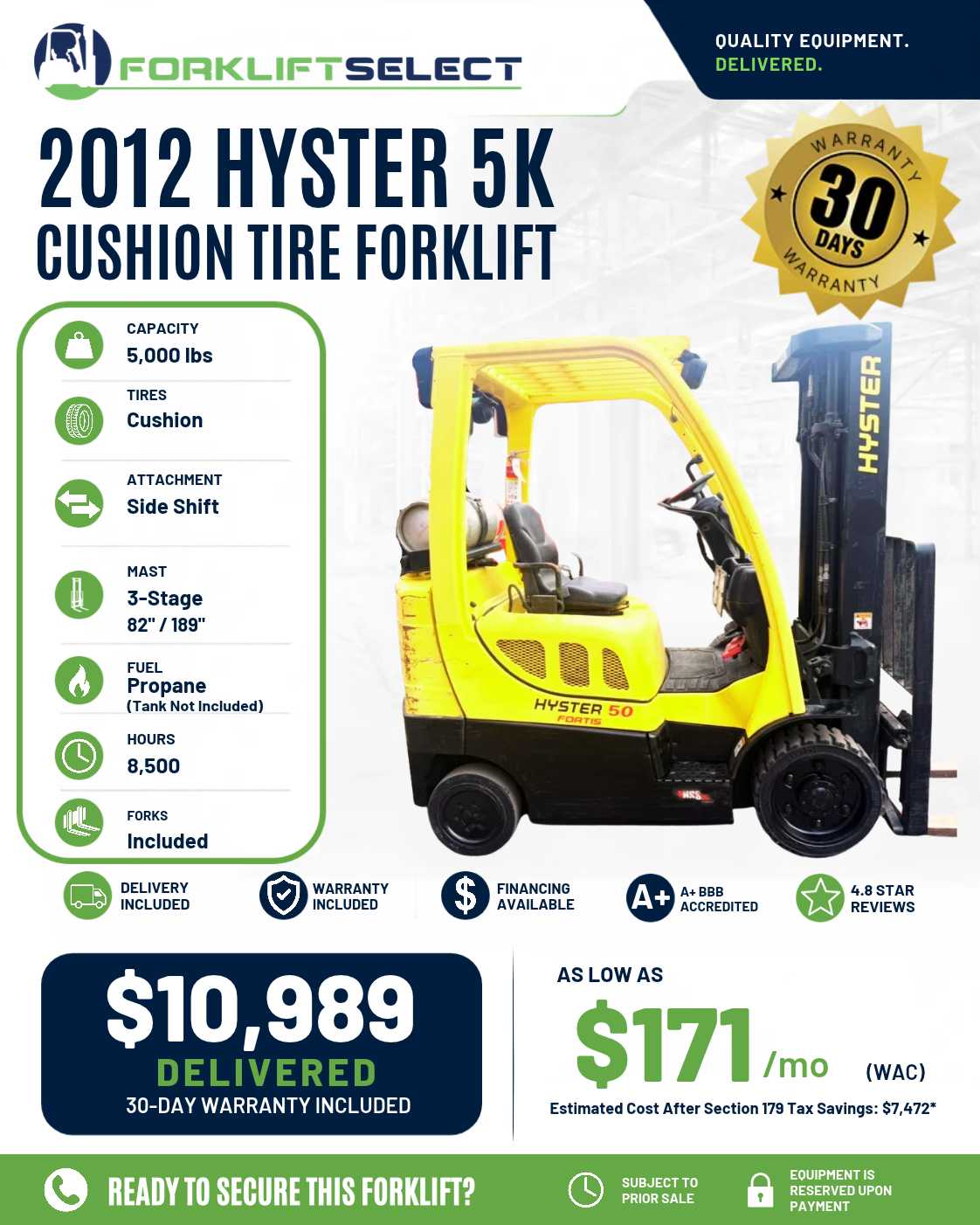 2012 Hyster 5K Cushion Tire Forklif...