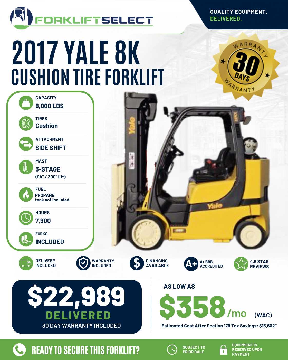 2017 Yale 8K Cushion Tire Forklift